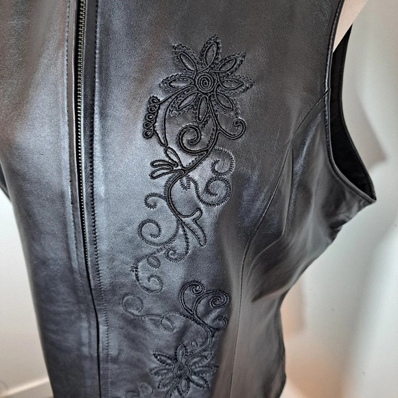Genuine Black Leather Womens Zip Up Embroidered Vest Jacket Coldwater Size Large - Picture 6 of 8